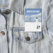 Wintergrüße. Weiblicher Elf, der im Schnee läuft Button (Insitu)