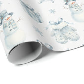 Winterhandschuhe & Schneemann Blaues Weihnachtsges Geschenkpapier (Rolleneckpunkt)