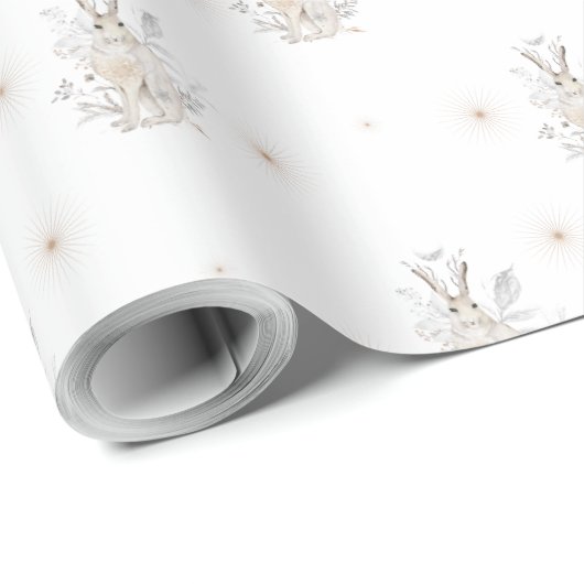 Winterhase mit Winter Florals Geschenkpapier (Rolleneckpunkt)