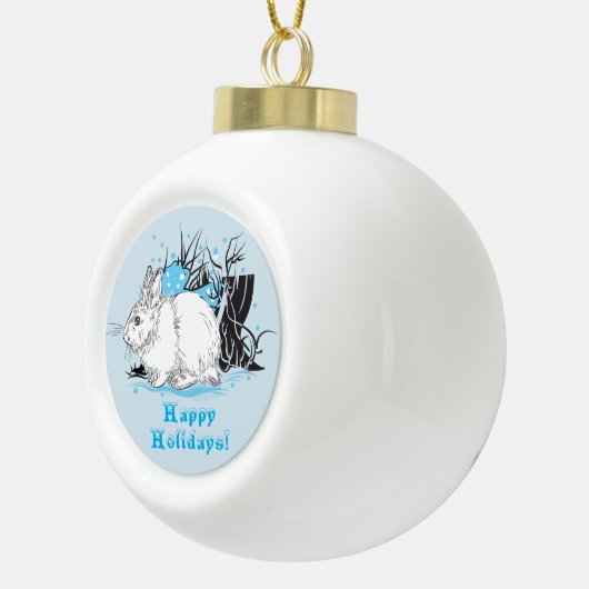 Winterhasen Keramik Kugel-Ornament (Rechts)