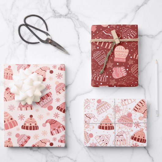 Winterhats & Mittens Geschenkpapier Set (Vorderseite)