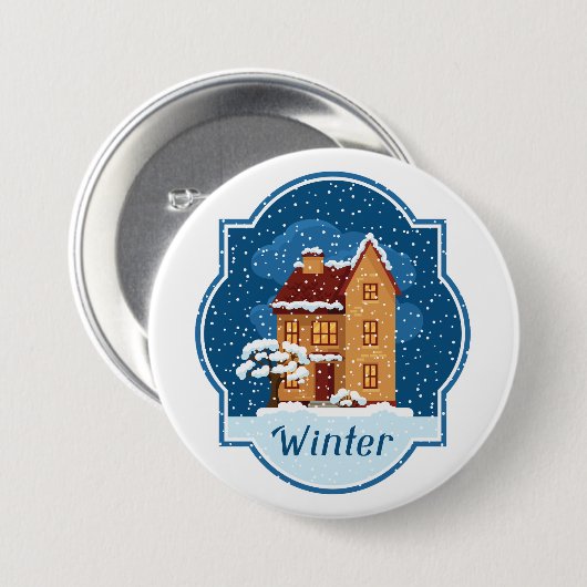 Winterhaus im Schnee Button (Vorne & Hinten)