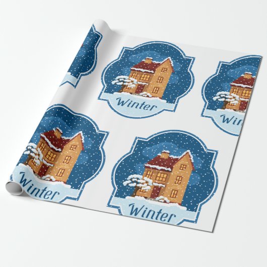 Winterhaus im Schnee Geschenkpapier (Ungerollt)