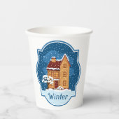 Winterhaus im Schnee Pappbecher (Vorderseite)
