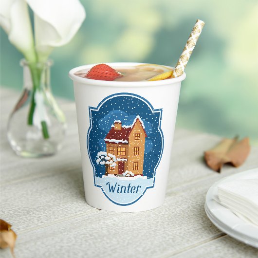 Winterhaus im Schnee Pappbecher