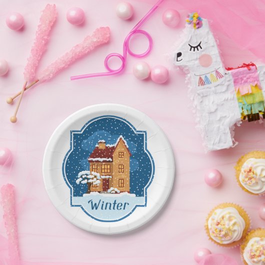 Winterhaus im Schnee Pappteller (Party)