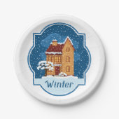 Winterhaus im Schnee Pappteller (Vorderseite)