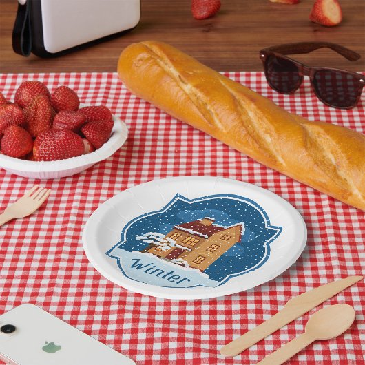 Winterhaus im Schnee Pappteller