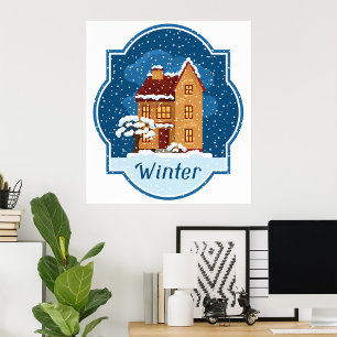 Winterhaus im Schnee Poster