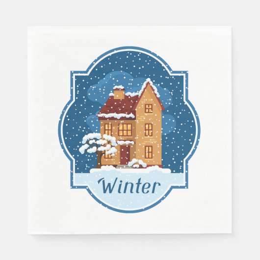 Winterhaus im Schnee Serviette (Vorderseite)