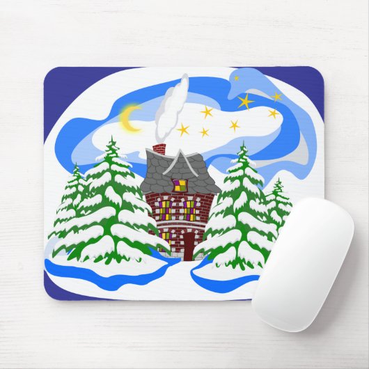 Winterhaus im Wald Mousepad (Mit Mouse)