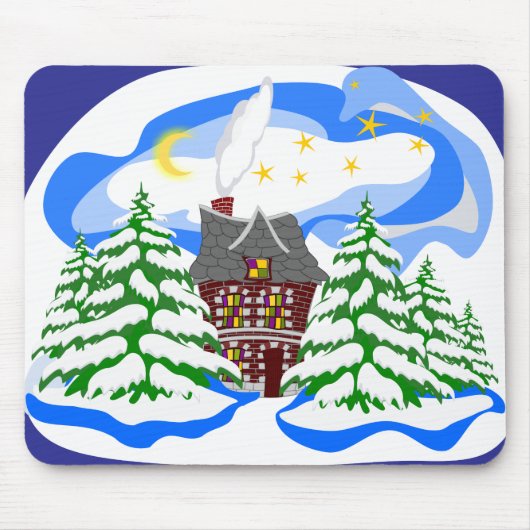 Winterhaus im Wald Mousepad (Vorne)