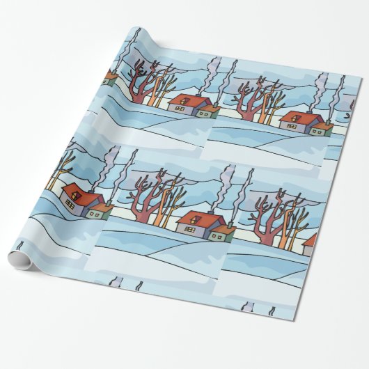 Winterhauslandschaft Geschenkpapier (Ungerollt)