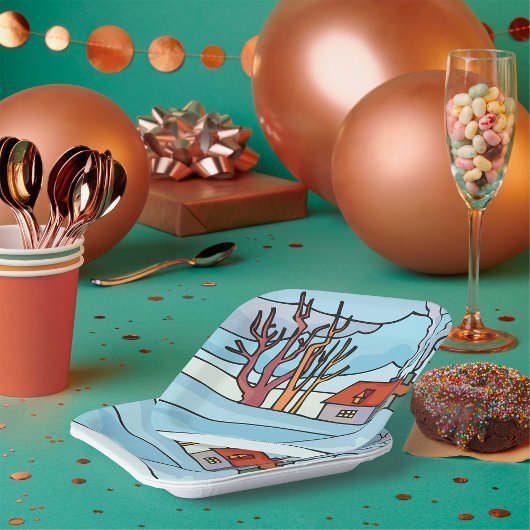 Winterhauslandschaft Pappteller