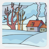 Winterhauslandschaft Quadratischer Aufkleber (Vorderseite)