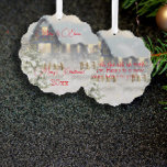 Winterhausschneeregler Ornament Karte<br><div class="desc">Winterhausschneekarte. In sanften Blumenbeeten Glitzern das charmante Winterhaus unter frischem Schnee, seine warmen Fenster laden zum Verweilen ein. Ein Vintages Ornament hängt von den Blättern ab und ruft fröhliche Erinnerungen festlicher Ansammlungen hervor. Lass dieser Begrüßung vermittelt Liebe und Verbindung, erinnert uns daran, dass Winterabende mit der Begleitung der Lieben warm...</div>