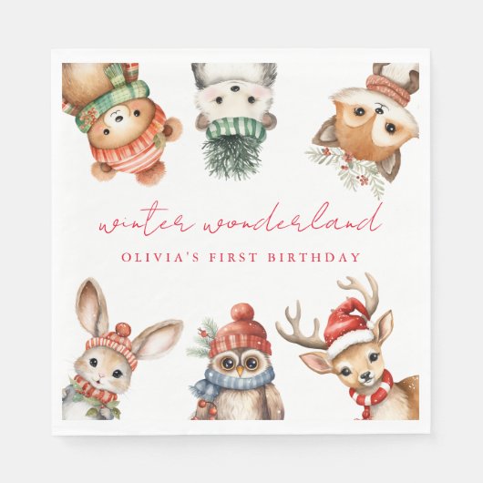 Winterherrlicher Waldweidenfest Geburtstag Serviette (Vorderseite)