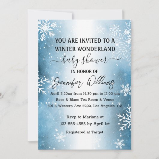 Winterherrschaft Schneeflocken Elegante Babydusche Einladung (Vorderseite)