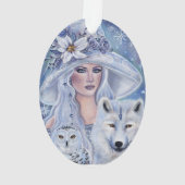 Winterhexe mit Fuchs und Eule von Renee Lavoie Ornament (Rückseite)