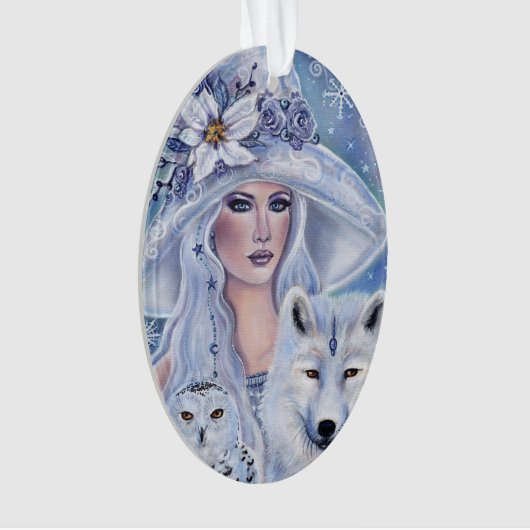 Winterhexe mit Fuchs und Eule von Renee Lavoie Ornament (Vorderseite)