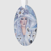 Winterhexe mit Fuchs und Eule von Renee Lavoie Ornament (Vorderseite)