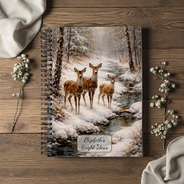 Winterhirsch am Waldstrom Notizblock