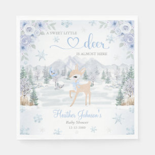 Winterhirsch Blaue Schneeflocke Baby Shower Serviette