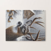 Winterhirsch/Hirschbock Kunst Puzzle (Horizontal)