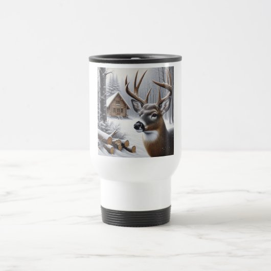 Winterhirsch/Hirschbock Kunst Reisebecher (Mittel)