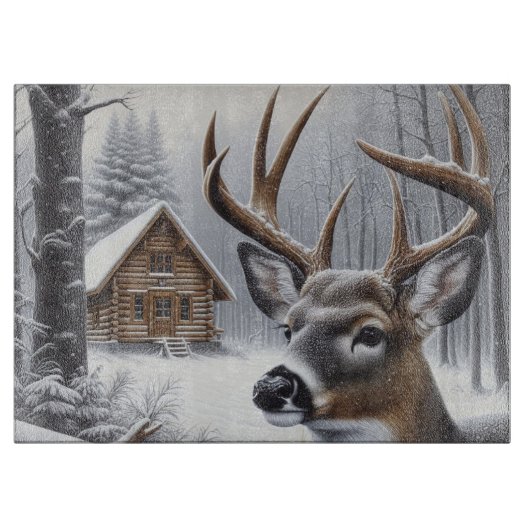 Winterhirsch/Hirschbock Kunst Schneidebrett (Vorderseite)
