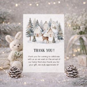 Winterhirsch im Dorf Aquarell-Baby Shower Dankeskarte