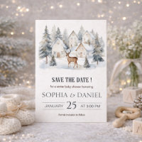 Winterhirsch im Dorf Aquarell-Baby-Shower