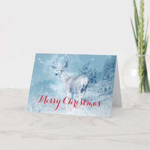 Winterhirsch mit Kiefern Frohe Weihnachten