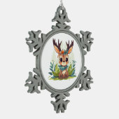 Winterhirsch Schneeflocken Zinn-Ornament (Links)