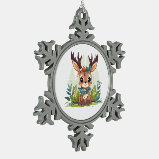 Winterhirsch Schneeflocken Zinn-Ornament (Links)