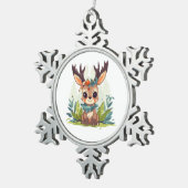 Winterhirsch Schneeflocken Zinn-Ornament (Rechts)