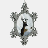 Winterhirsch Schneeflocken Zinn-Ornament (Links)