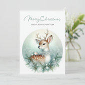 Winterhirsch & Schneeflockenkragen Feiertagskarte (Stehend Vorderseite)