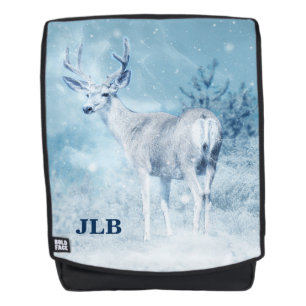 Winterhirsch und Kiefern Monogramm Rucksack