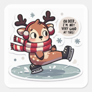 Winterhirschaufkleber - Adorable Skaten Quadratischer Aufkleber