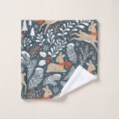 Winterhirsche, Bäume, Branchen und Schneeflocken Badhandtuch Set (Waschlappen)