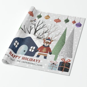 Winterhirsche, Bäume und Haus Weihnachten Feiertag Geschenkpapier