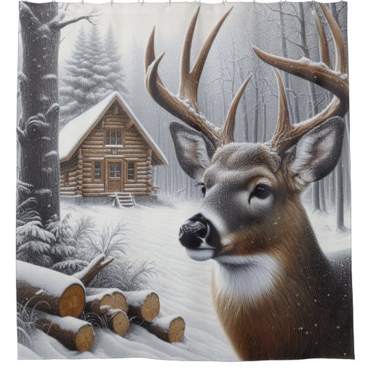 Winterhirsche/Buckkunst Duschvorhang (Vorderseite)