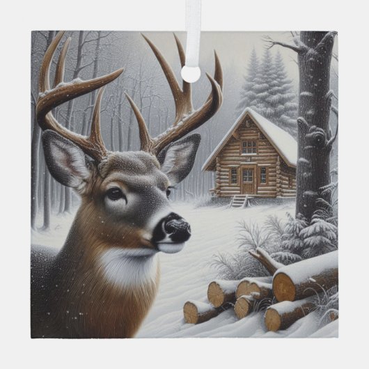 Winterhirsche/Buckkunst Ornament Aus Glas (Rückseite)