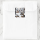 Winterhirsche/Buckkunst Quadratischer Aufkleber (Tasche)