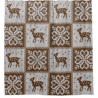 Winterhirsche geknotet: Vintages Muster. Duschvorhang