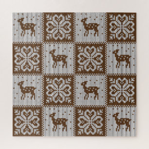 Winterhirsche geknotet: Vintages Muster. Puzzle
