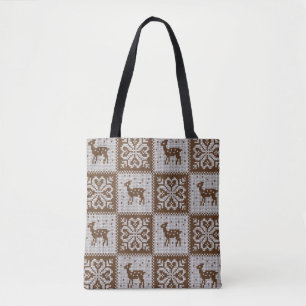 Winterhirsche geknotet: Vintages Muster. Tasche
