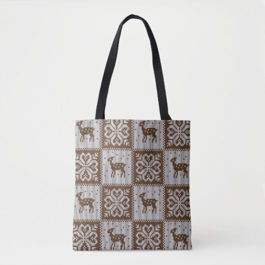 Winterhirsche geknotet: Vintages Muster. Tasche (Vorderseite)