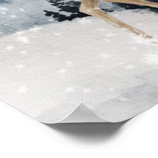 Winterhirsche im Schnee Poster (Ecke)